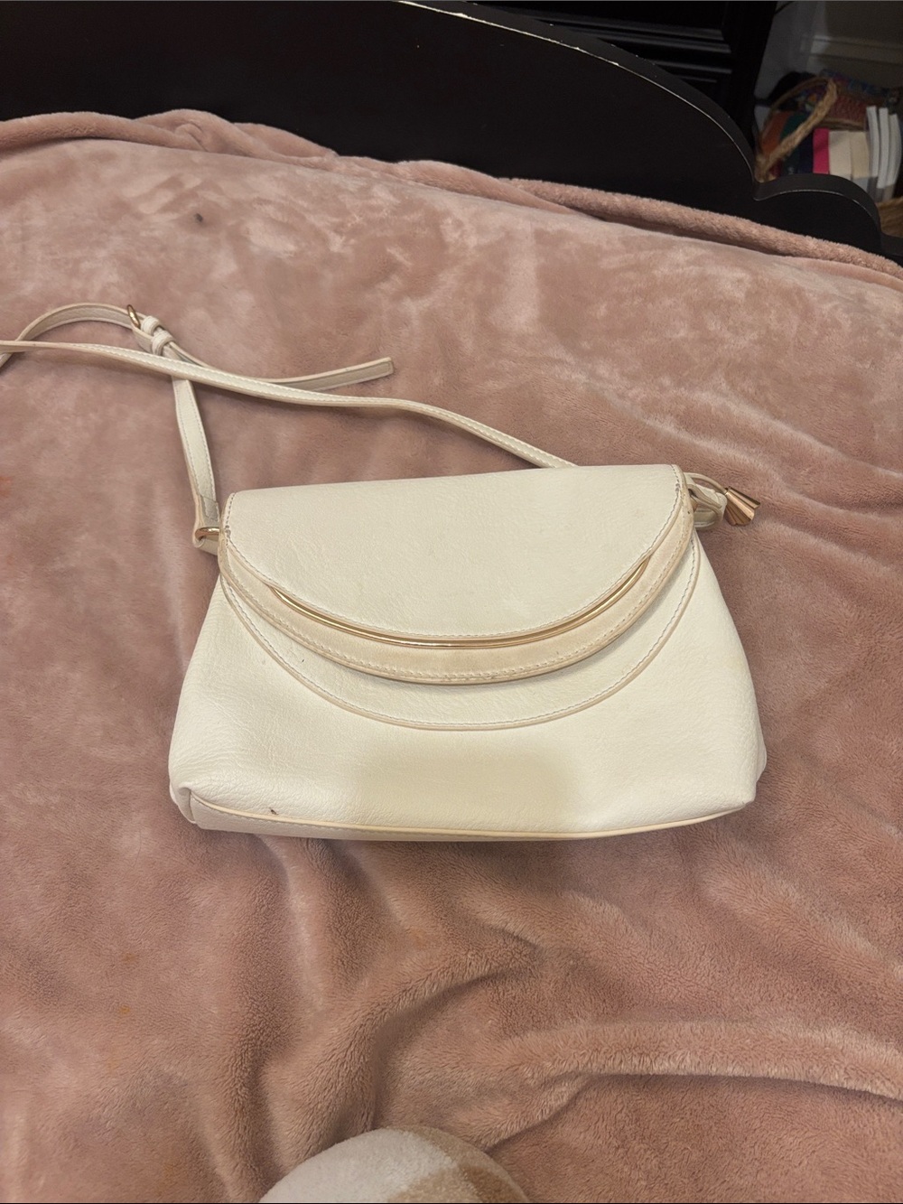 LC Lauren Conrad Cream Crossbody Bag with Curved Flap